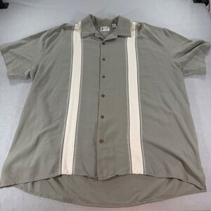Vintage Silk Rayon Camp Shirt Mens 2XLT Sage Green Panel Embroidered Retro‎